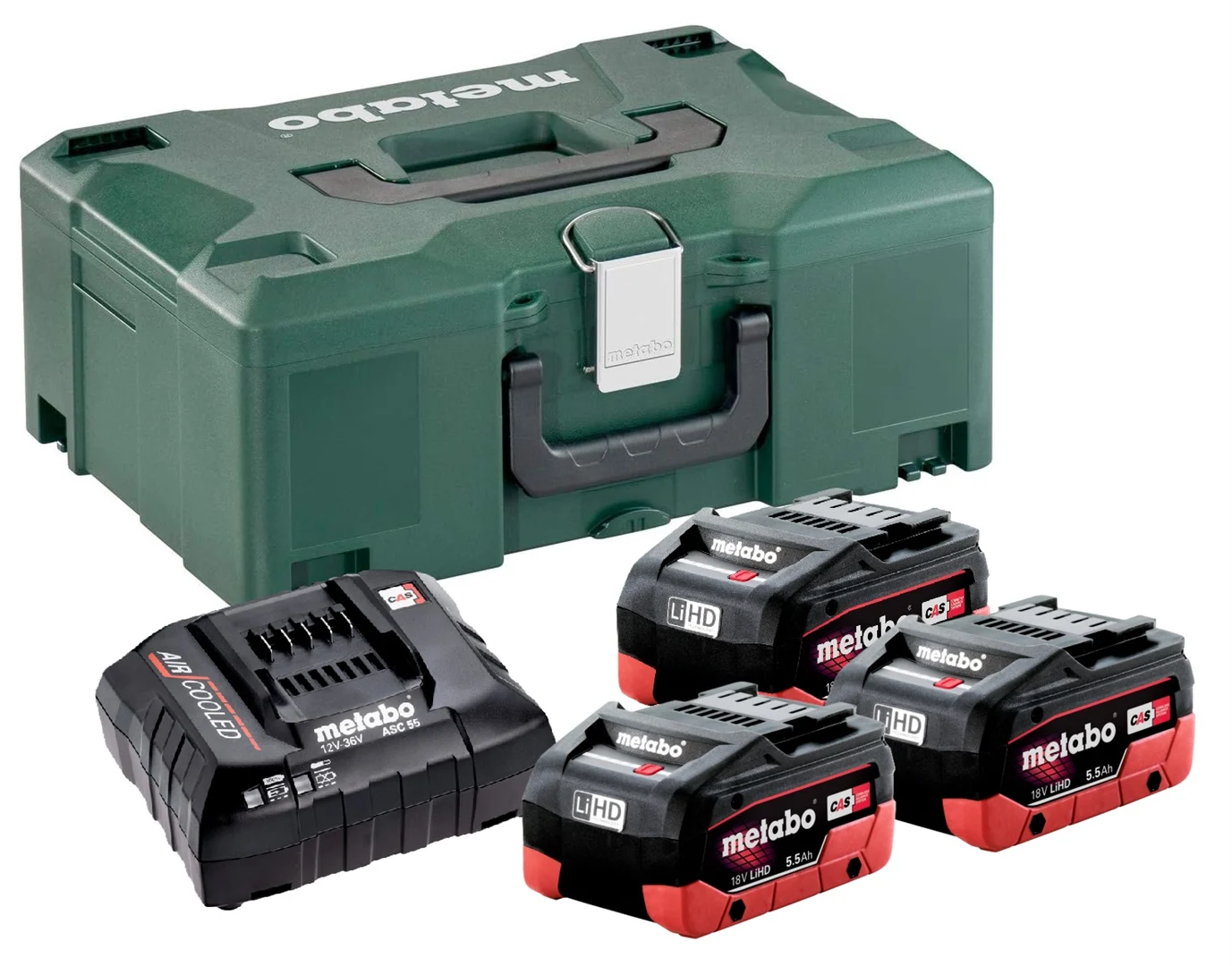 Set mit 3 Akkus 18V LiHD 5.5Ah und Ladegerät ASC 30-36V im MetaLoc Metabo 685069000